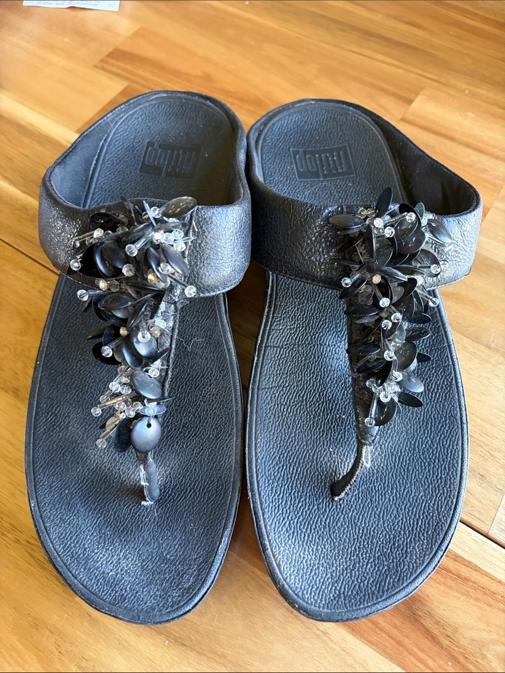 FitFlop Black Embellished Thong Sandals